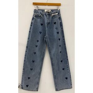 KIMHEKIM My Uniform Heart Embroidered High Waisted Straight Leg Jeans Blue S